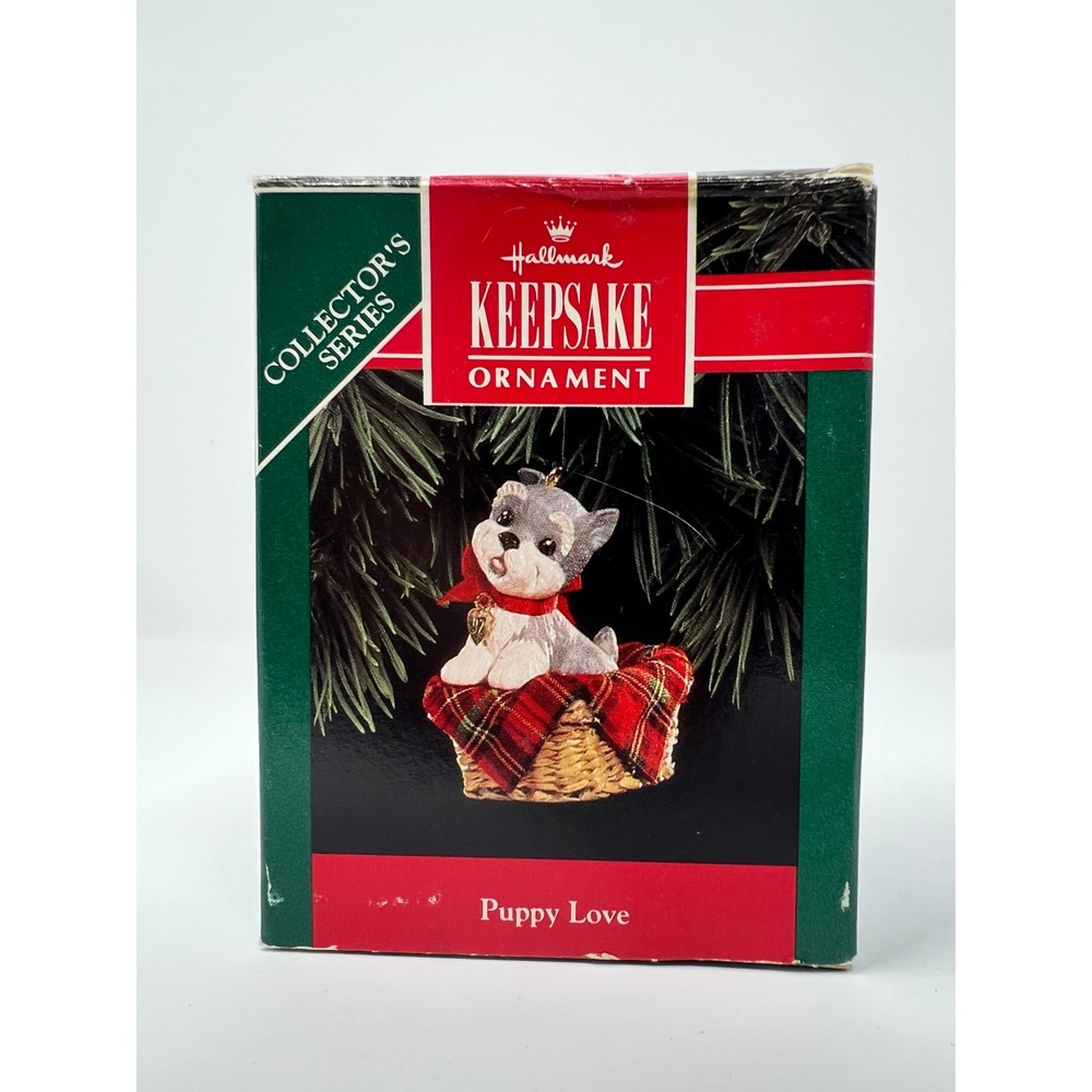 Hallmark Keepsake Ornament 1992 Puppy Love Schnauzer Dog Grey Vintage Excellent